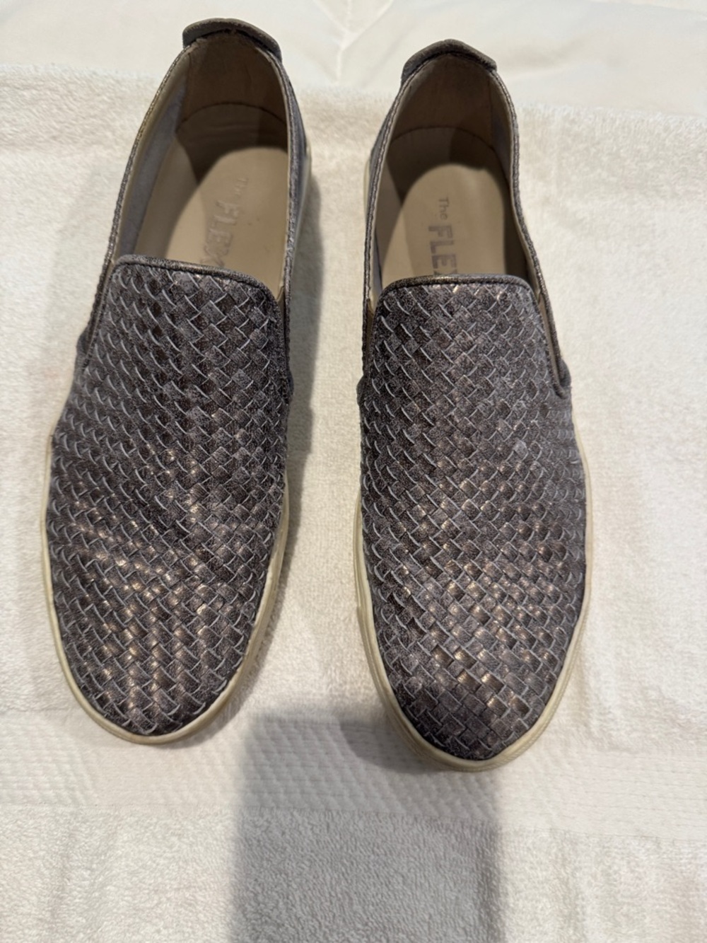 Ladies Woven Slip-On Loafers - Silver metallic